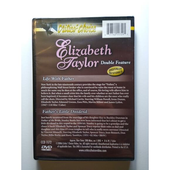 Elizabeth Taylor Double Feature DVD Life with Father / Father's Little Dividend - Picture 2 of 2